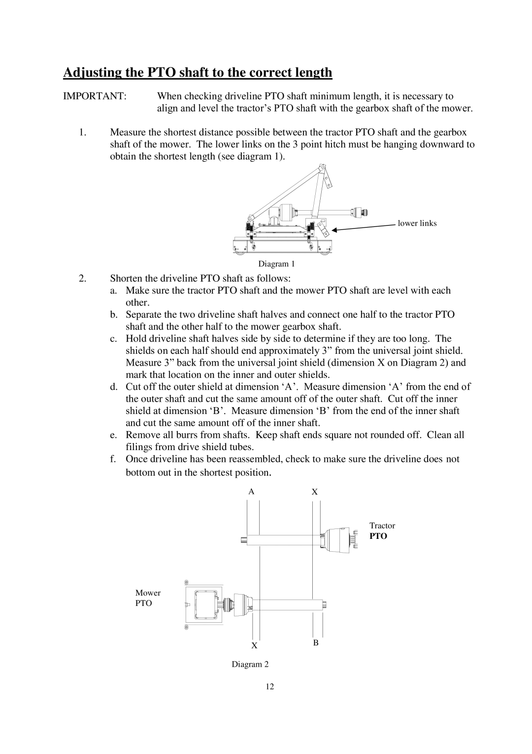 Progressive Turf Equipment SDR65, SDR 90 manual Adjusting the PTO shaft to the correct length 