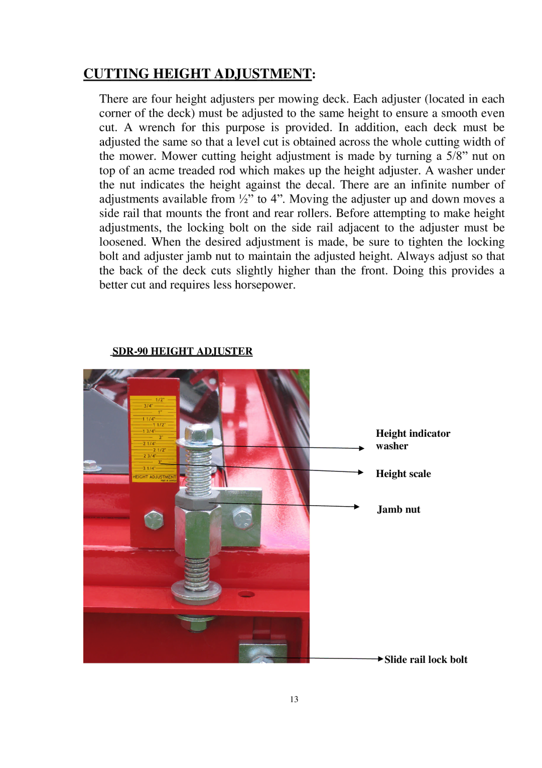 Progressive Turf Equipment SDR 90, SDR65 manual Cutting Height Adjustment 