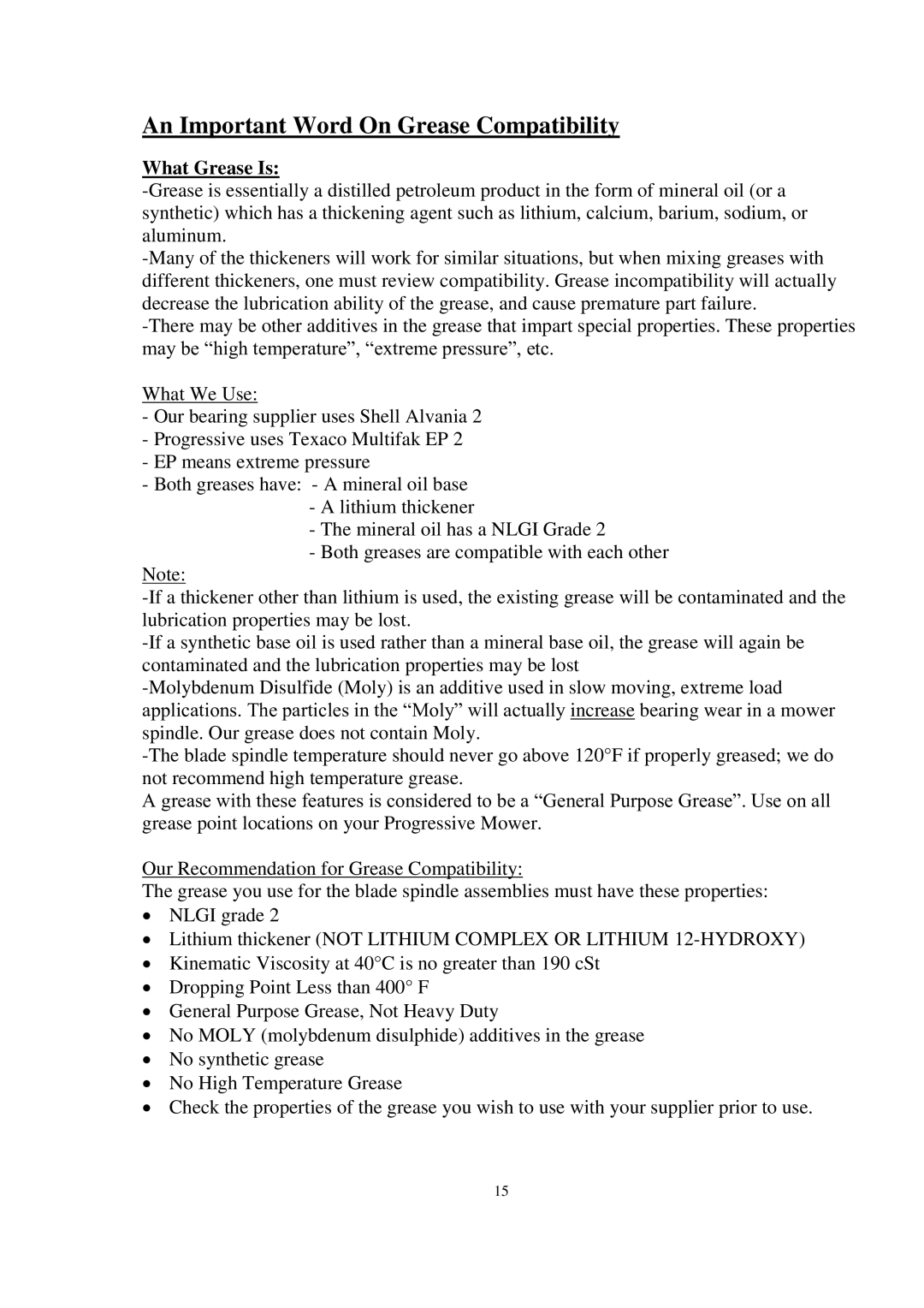 Progressive Turf Equipment SDR 90, SDR65 manual An Important Word On Grease Compatibility 