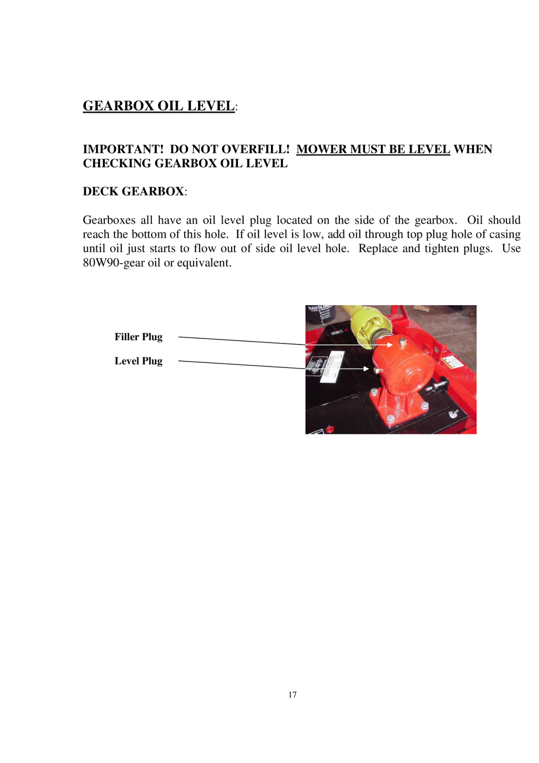 Progressive Turf Equipment SDR 90, SDR65 manual Gearbox OIL Level 