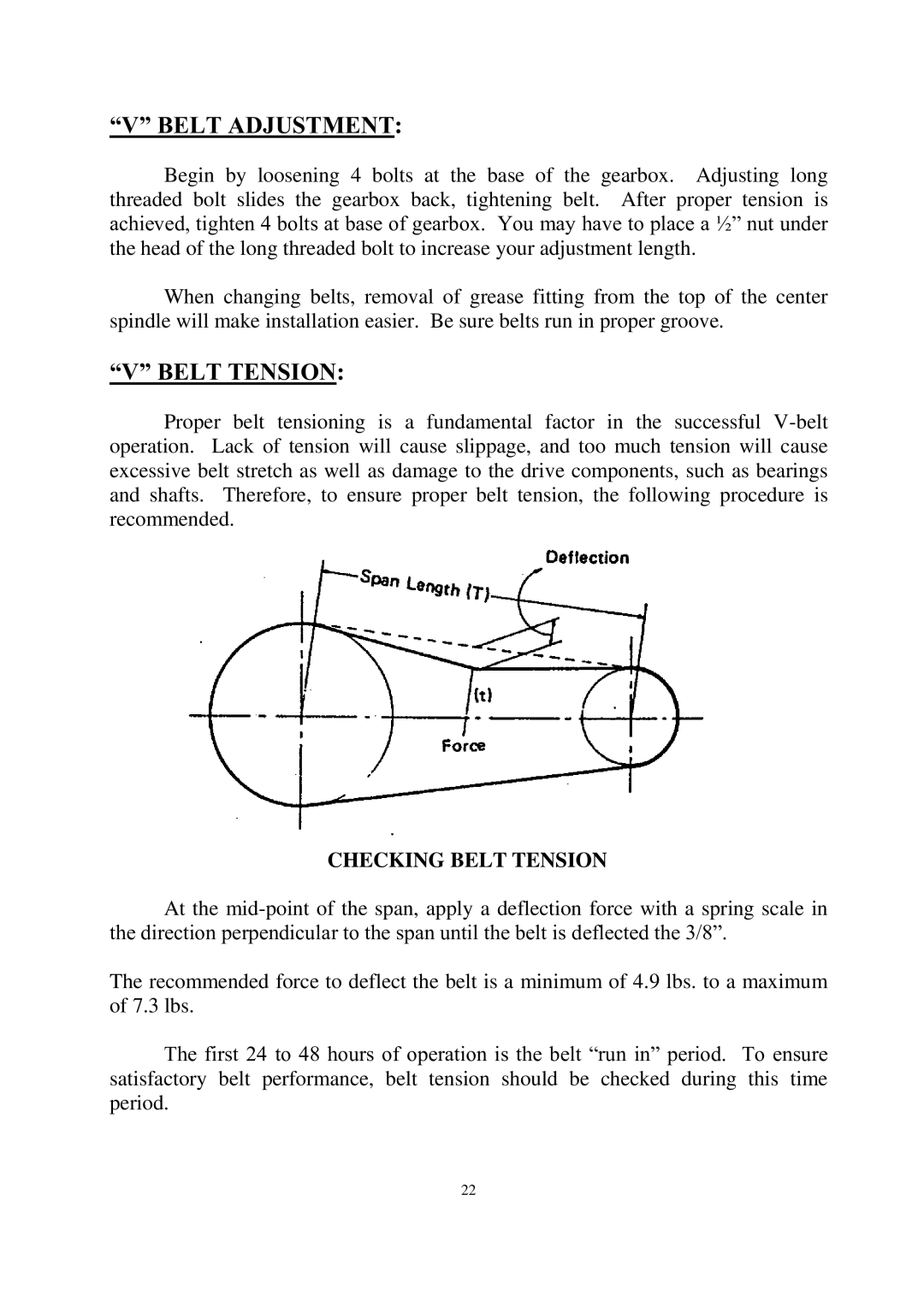 Progressive Turf Equipment SDR65, SDR 90 manual Vbeltadjustment, Vbelttension, Checking Belt Tension 