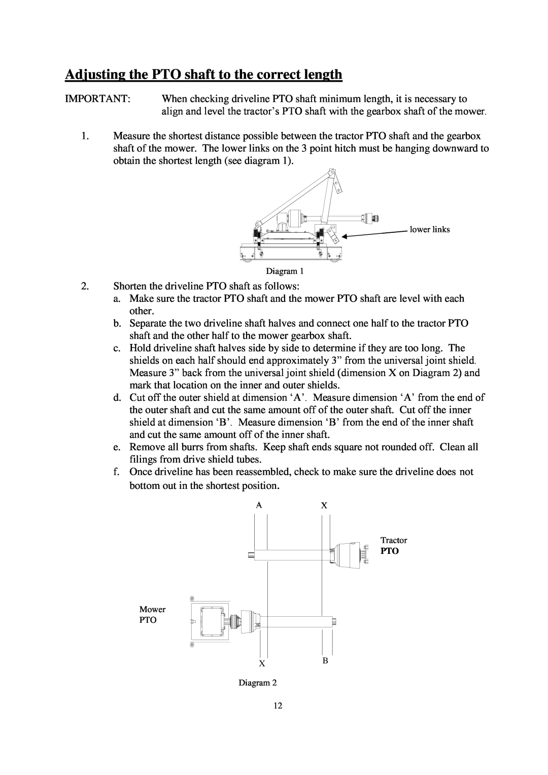 Progressive Turf Equipment SDR65, SDR 90 manual Adjusting the PTO shaft to the correct length 