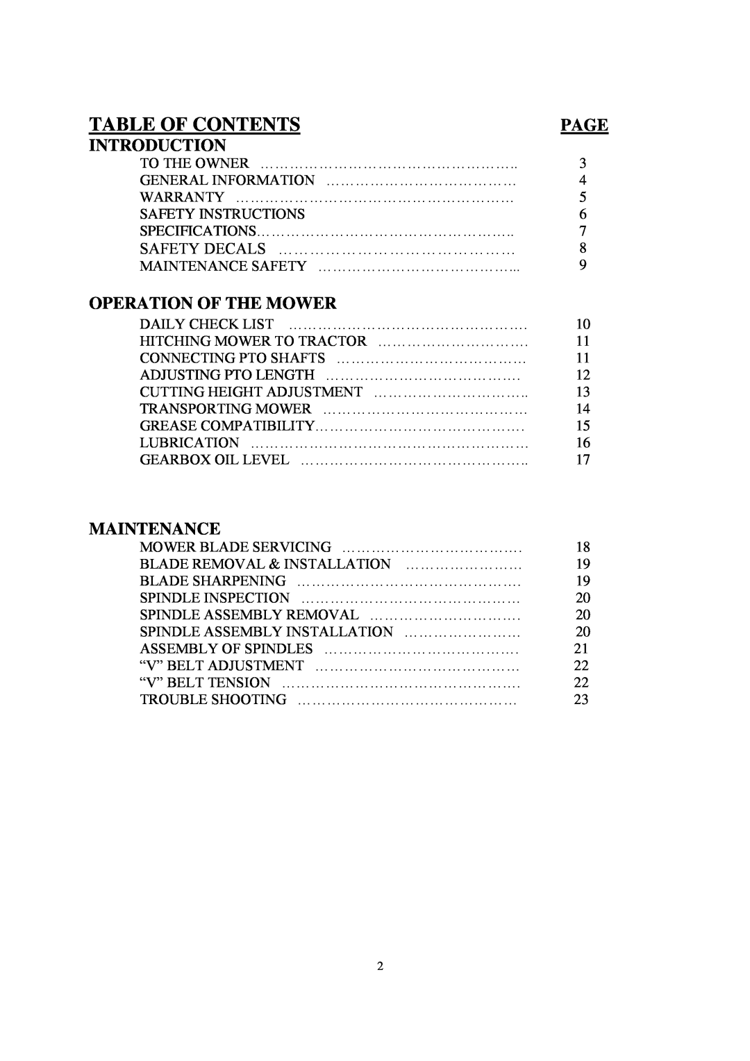 Progressive Turf Equipment SDR65, SDR 90 manual Table Of Contents, Page, Introduction, Operation Of The Mower, Maintenance 