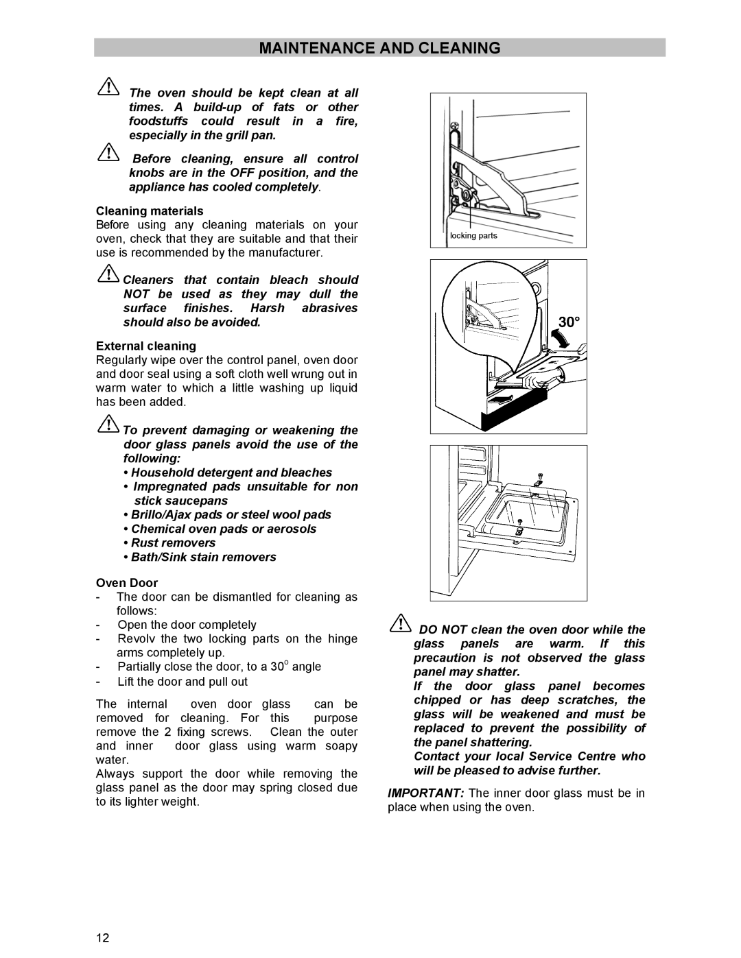 Prolific Tech EFG 502 manual Maintenance and Cleaning, Cleaning materials, External cleaning, Oven Door 