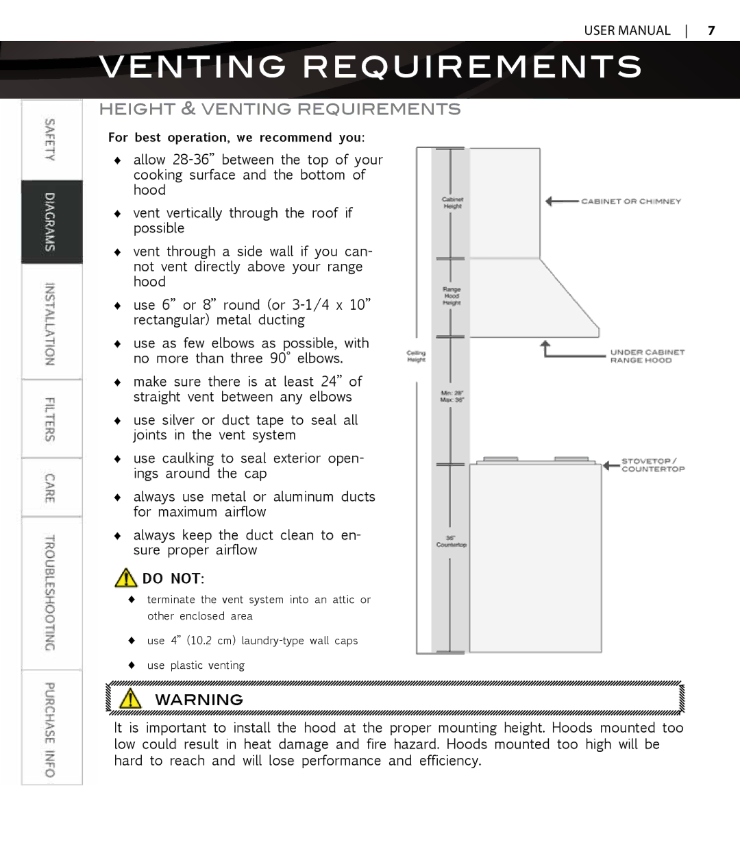 Proline PLFI750, PLFW812, PLFW544, PLFI543, PLFW543, PLFW832, PLFI544, PLFW520, PLFL832, PLFW750 Height & Venting Requirements 