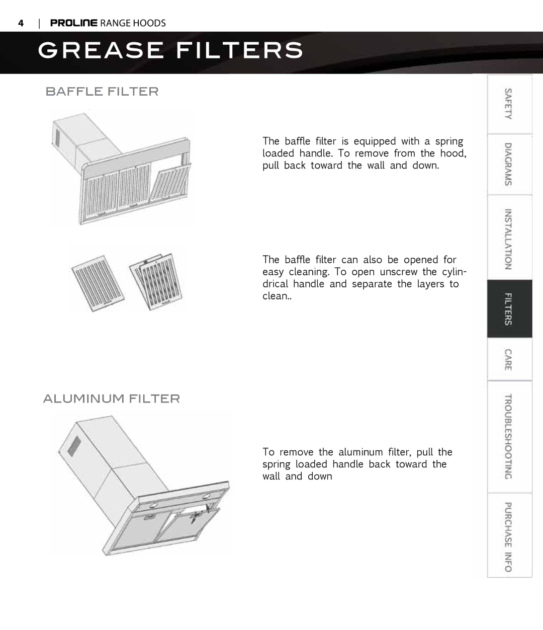 Proline PLFL832, PLFI750, PLFW812, PLFW544, PLFI543, PLFW543, PLFW832, PLFI544, PLFW520, PLFW750 Grease Filters, Baffle filter 