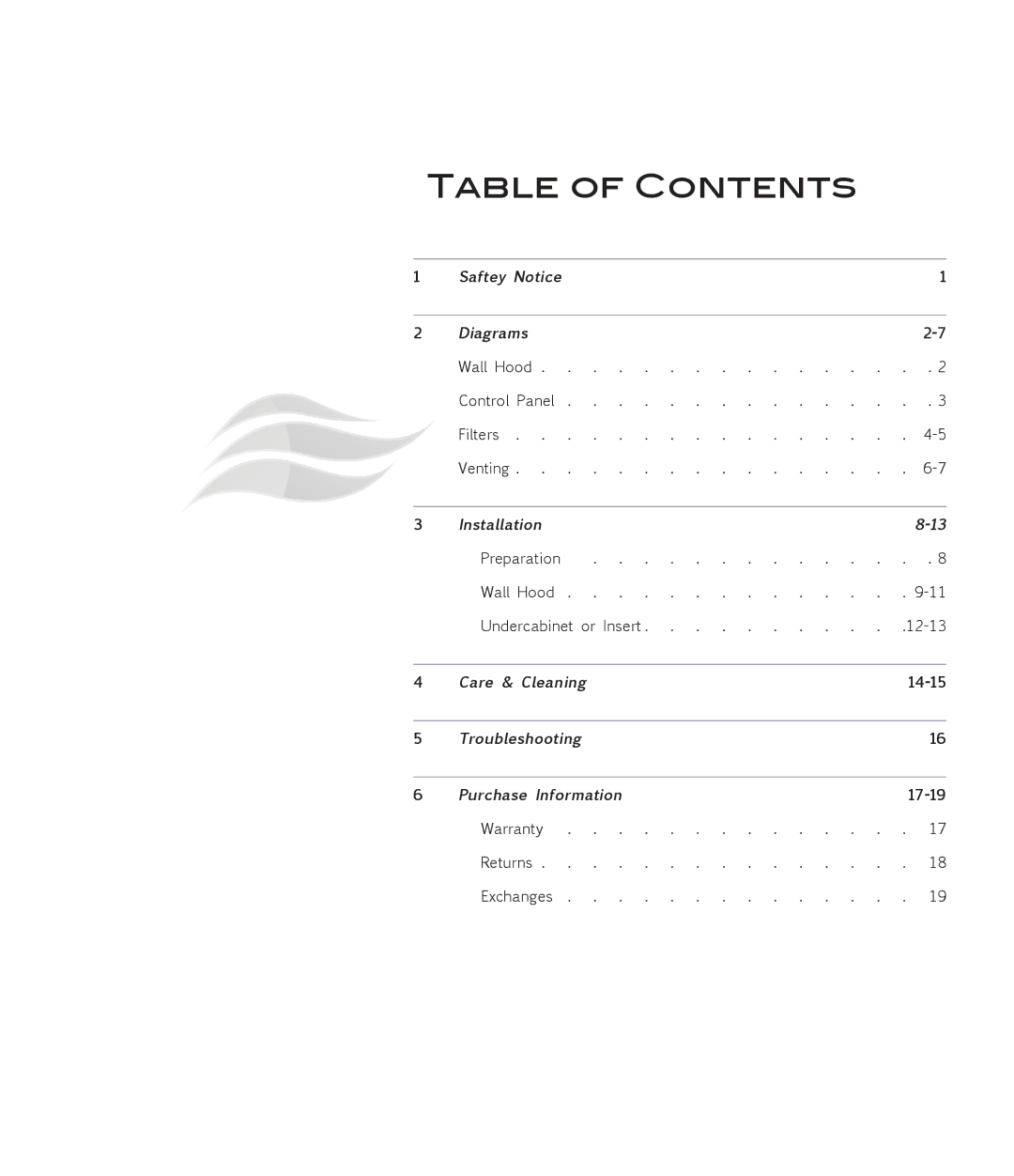 Proline PLFW115, PLFW116 user manual Table of Contents 