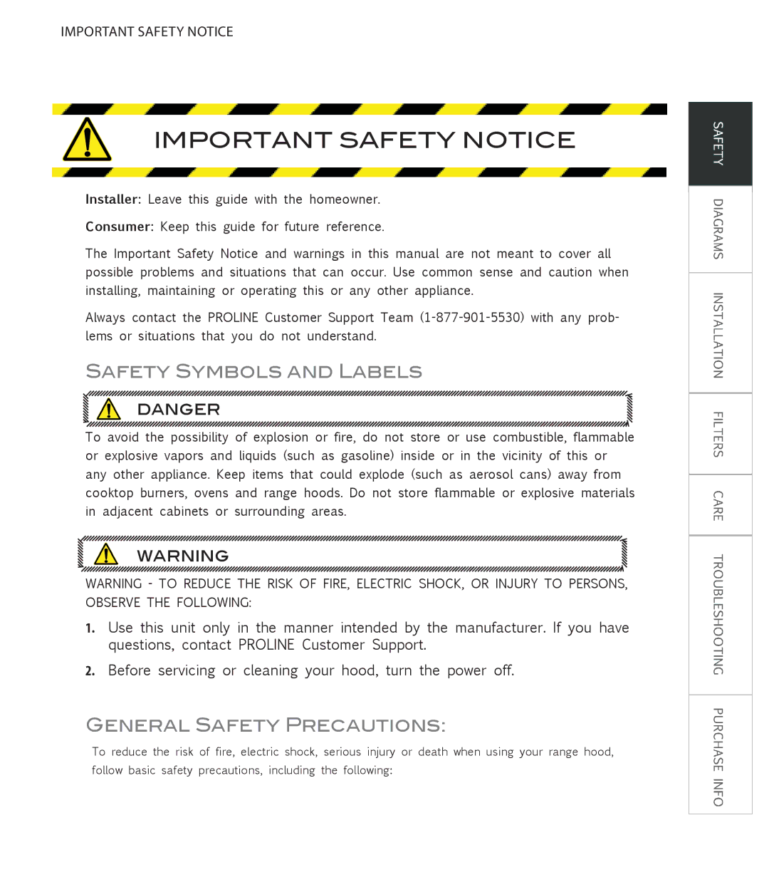 Proline PLFW116, PLFW115 user manual Important Safety Notice 