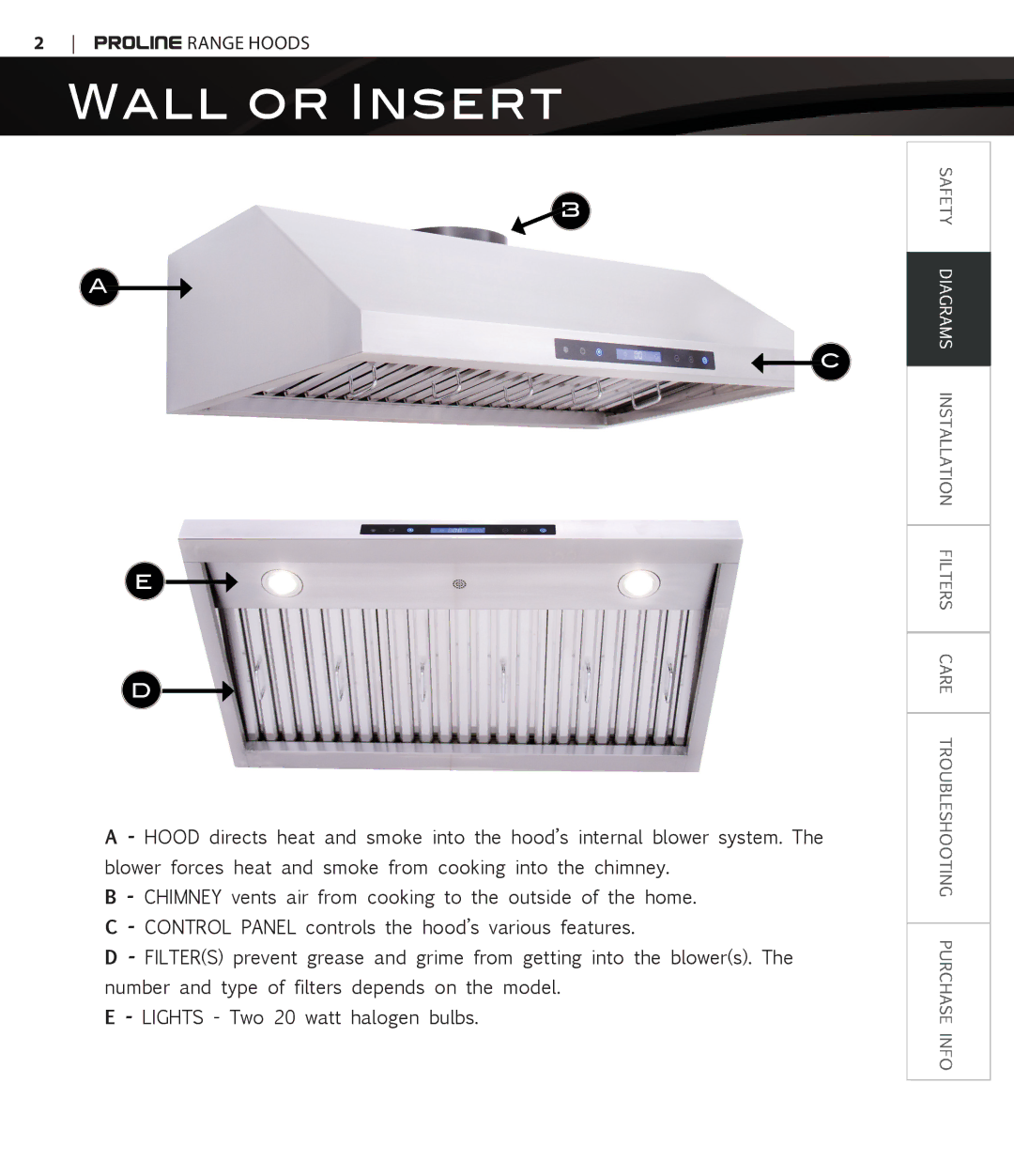 Proline PLFW116, PLFW115 user manual Wall or Insert 