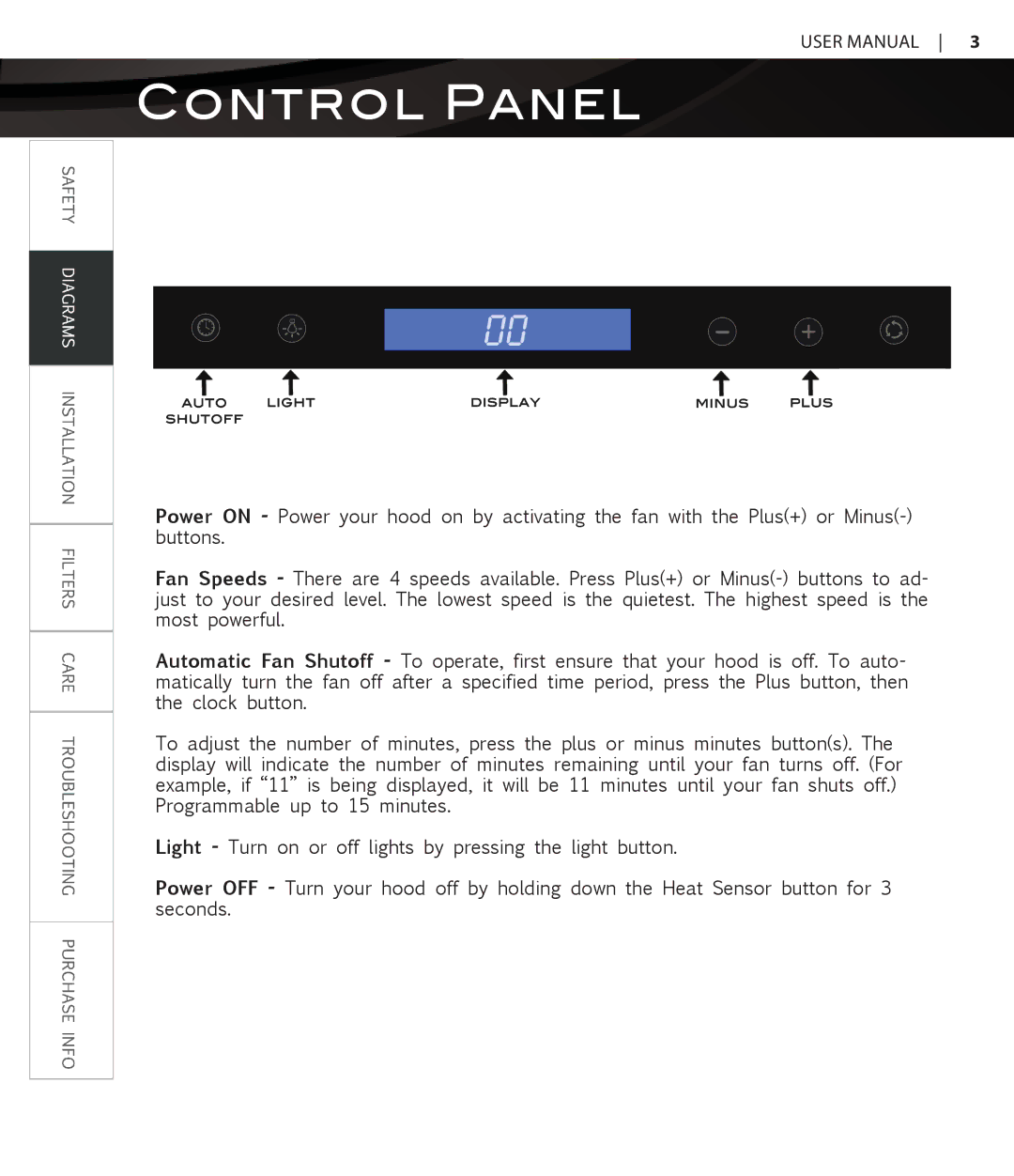 Proline PLFW115, PLFW116 user manual Control Panel 