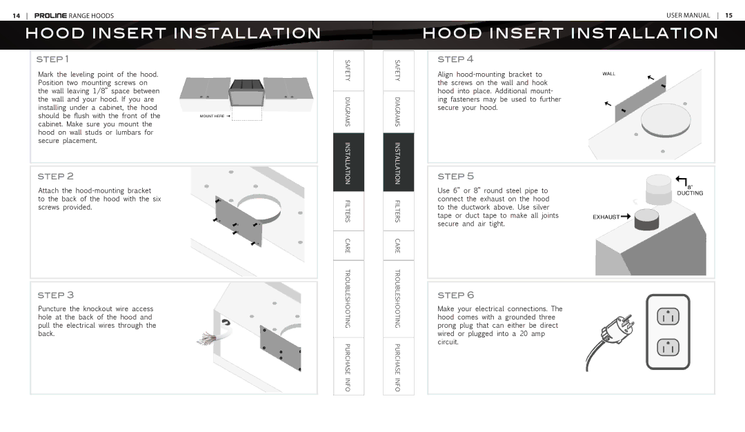 Proline PLJW102, PLJW101, PLFW102, PLFW101 user manual Hood Insert Installation, Step 