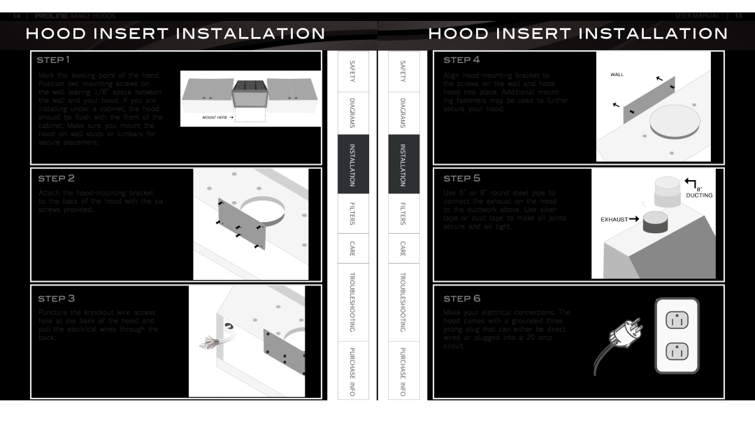 Proline PLJW102, PLJW101, PLFW102, PLFW101 user manual Hood Insert Installation, Step 