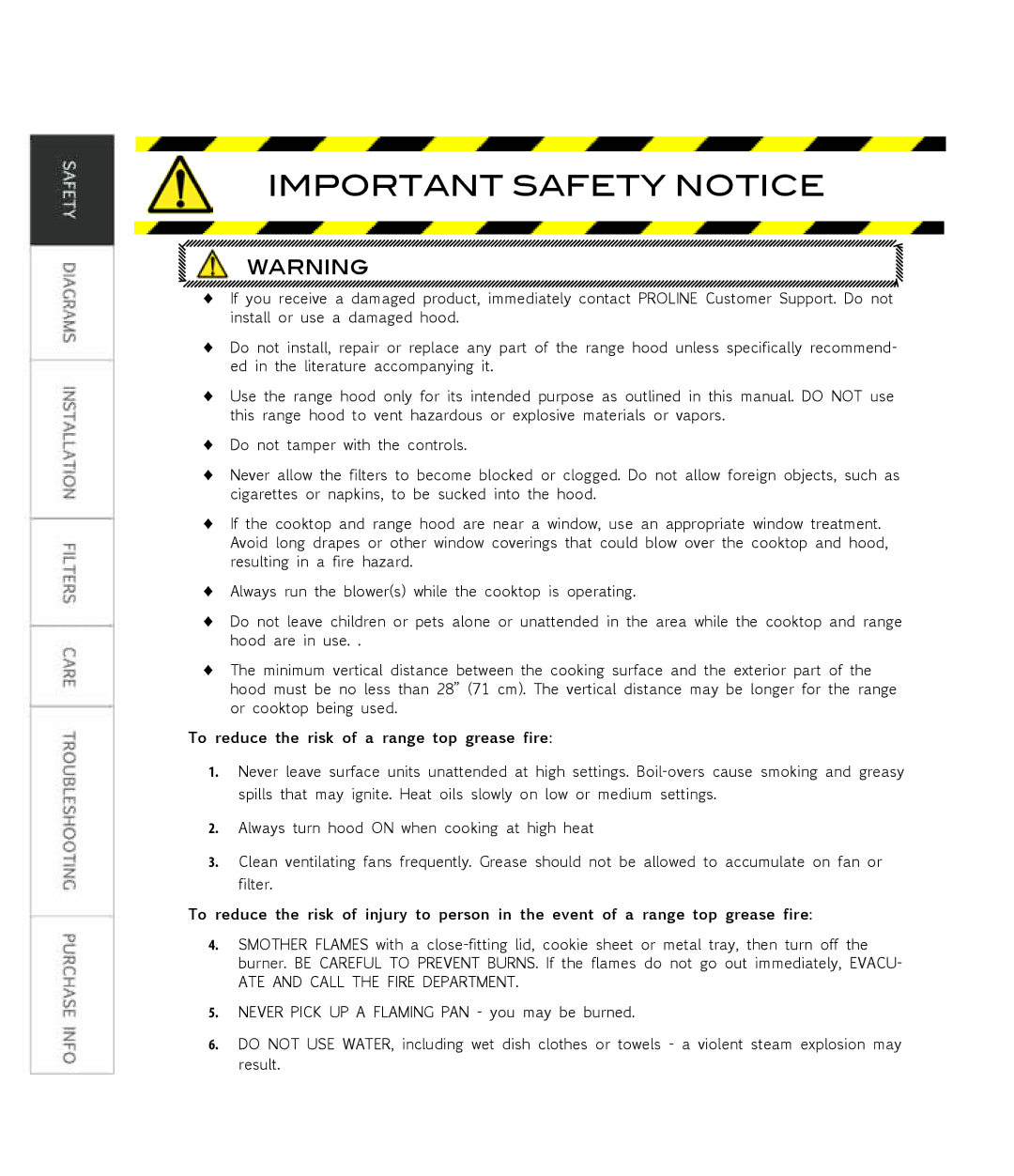 Proline PLJW117 user manual To reduce the risk of a range top grease fire 