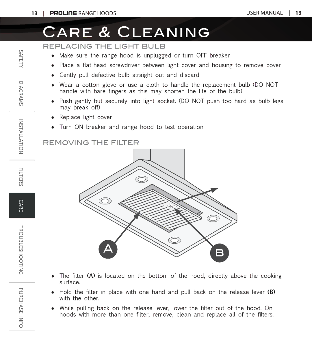 Proline PLJW109, PLJW129, PLJW125, PLFW108 user manual Replacing the Light Bulb, Removing the Filter 