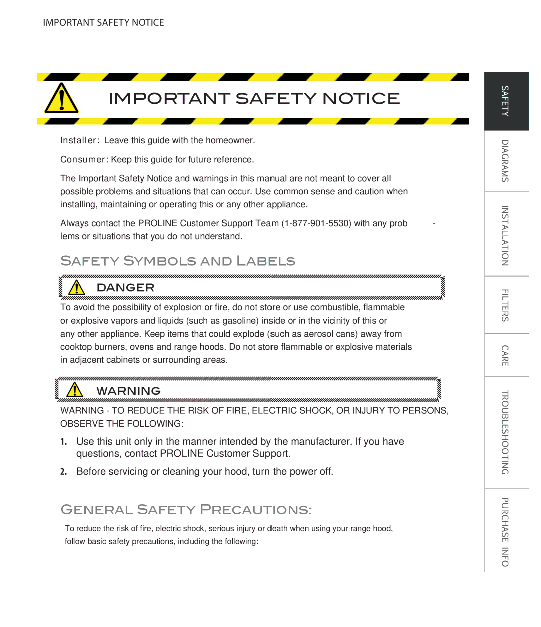 Proline PLJW129, PLJW109, PLJW125, PLFW108 user manual Important Safety Notice 