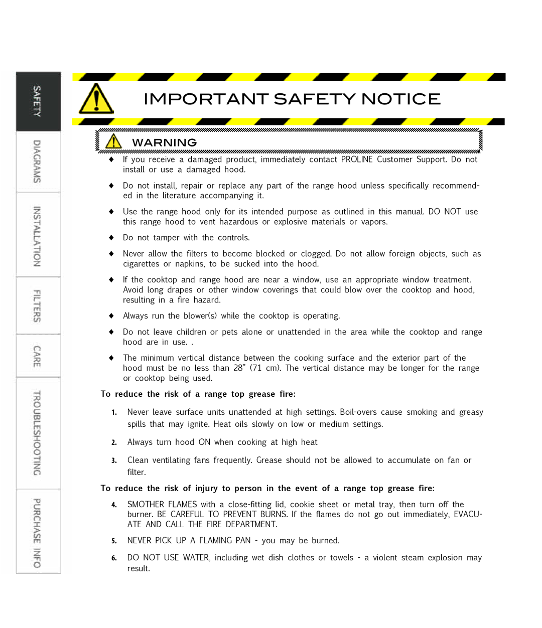 Proline PLS1440 user manual To reduce the risk of a range top grease fire 