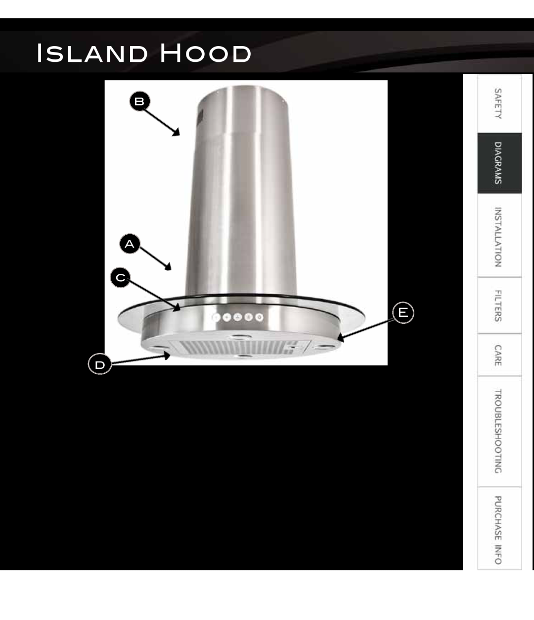 Proline PLS1440 user manual Island Hood, B A C 