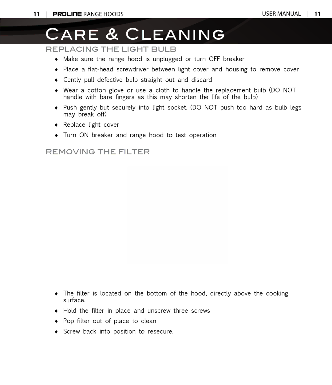 Proline PLS1570, PLS1576 user manual Removing the filter, Replacing the Light Bulb 