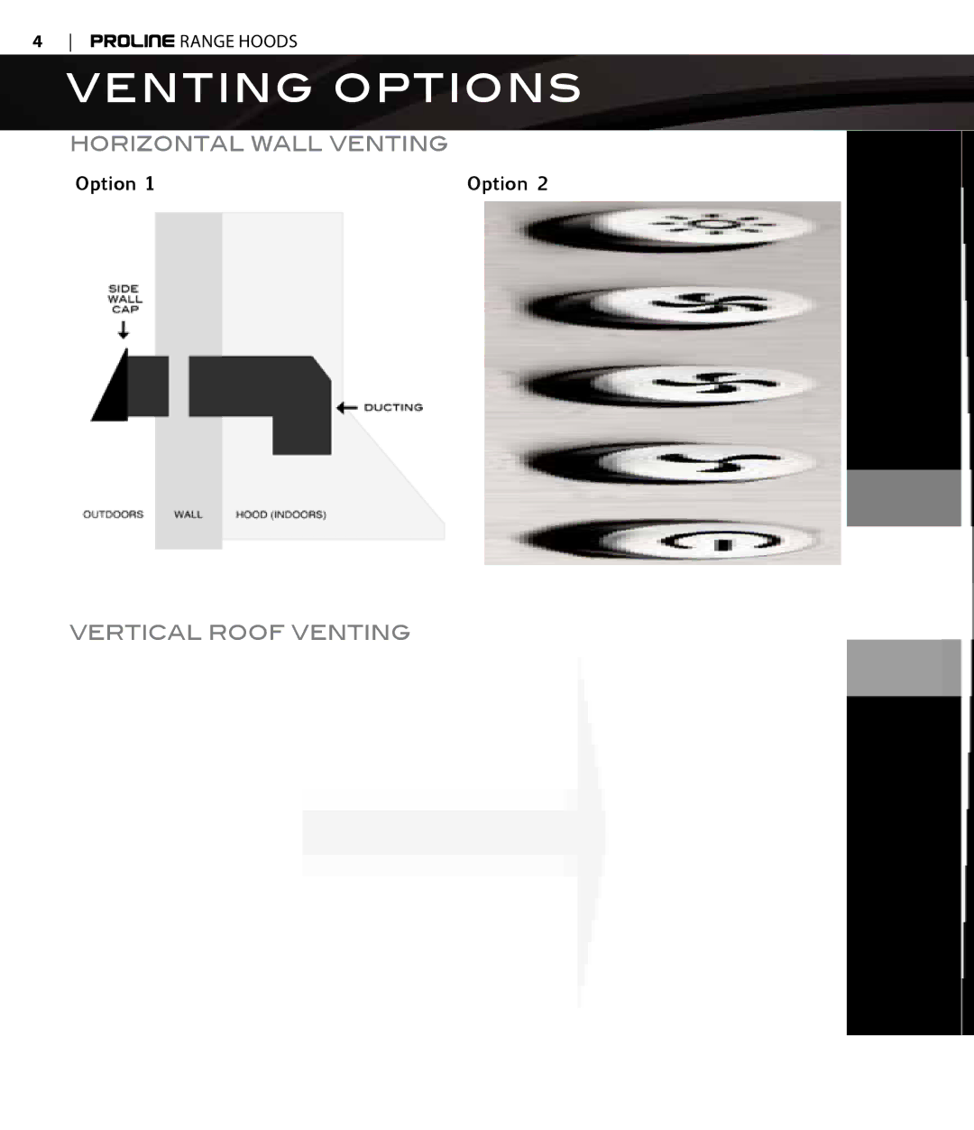 Proline PLS1576, PLS1570 user manual Venting Options, Horizontal Wall Venting, Vertical Roof Venting 