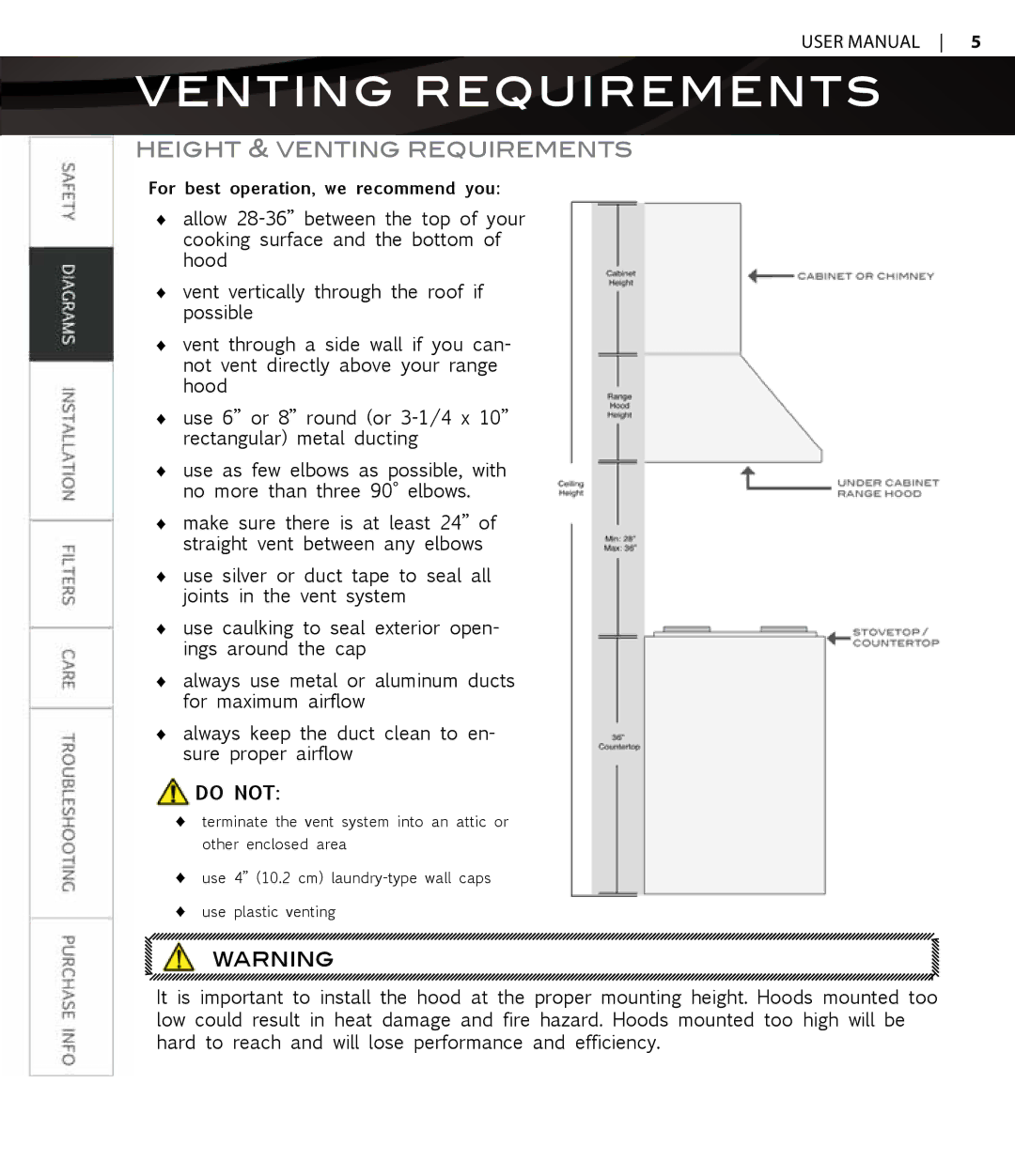 Proline PLS1570, PLS1576 user manual Height & Venting Requirements 