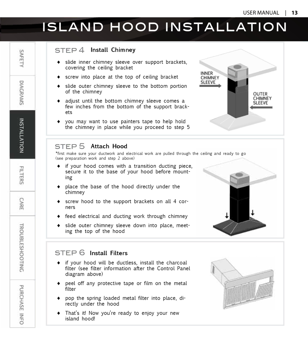 Proline PLZWKF, PLZWKL2, PLZW697, PLZWKE, PLZIGS2, PLZIGL7, PLZIGL9, PLZIKE2, PLZIGL5, PLZIGL6, PLZWKB Attach Hood, Install Filters 