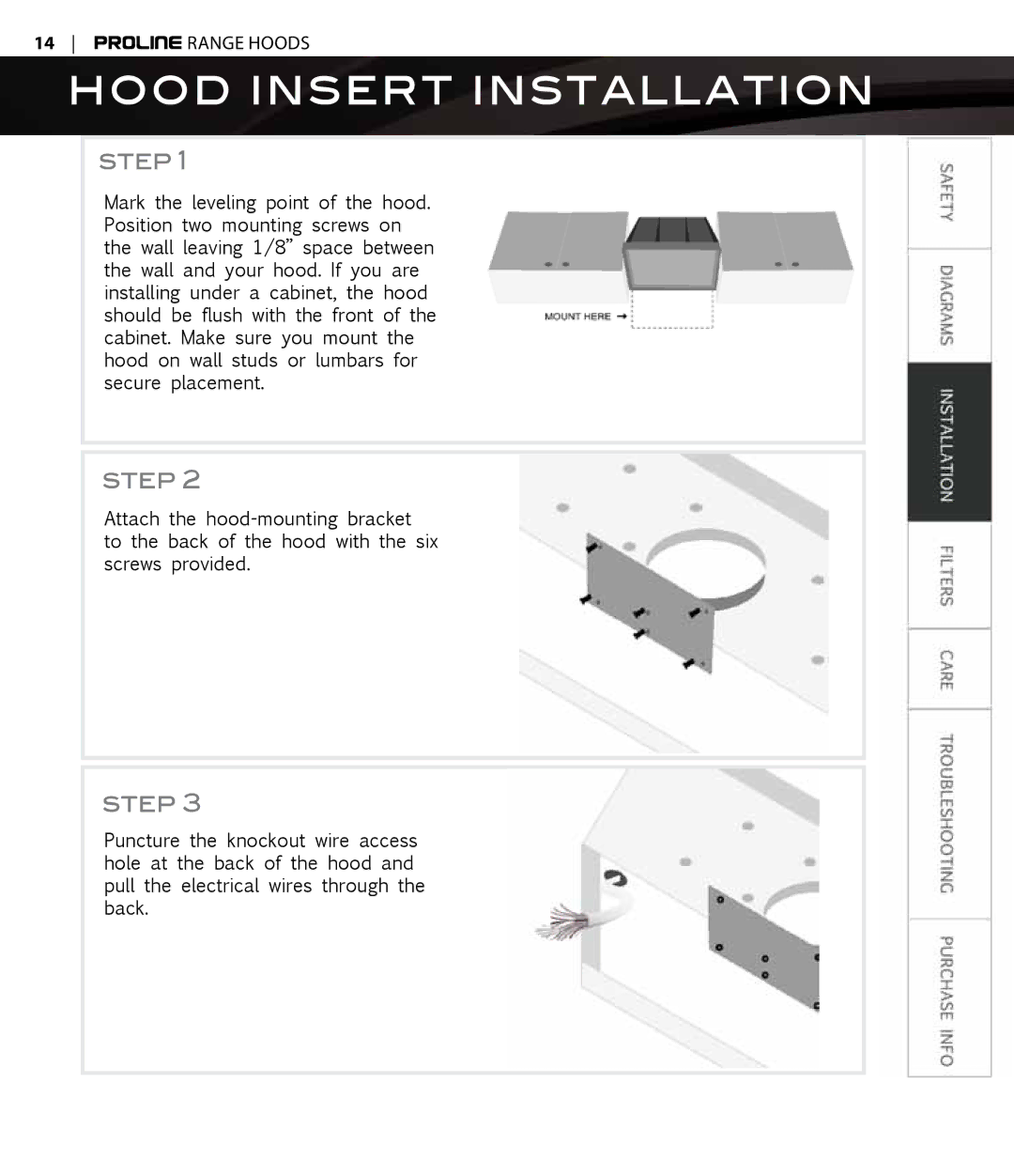 Proline PLZW697, PLZWKL2, PLZWKF, PLZWKE, PLZIGS2, PLZIGL7, PLZIGL9, PLZIKE2, PLZIGL5, PLZIGL6 Hood Insert Installation, Step 