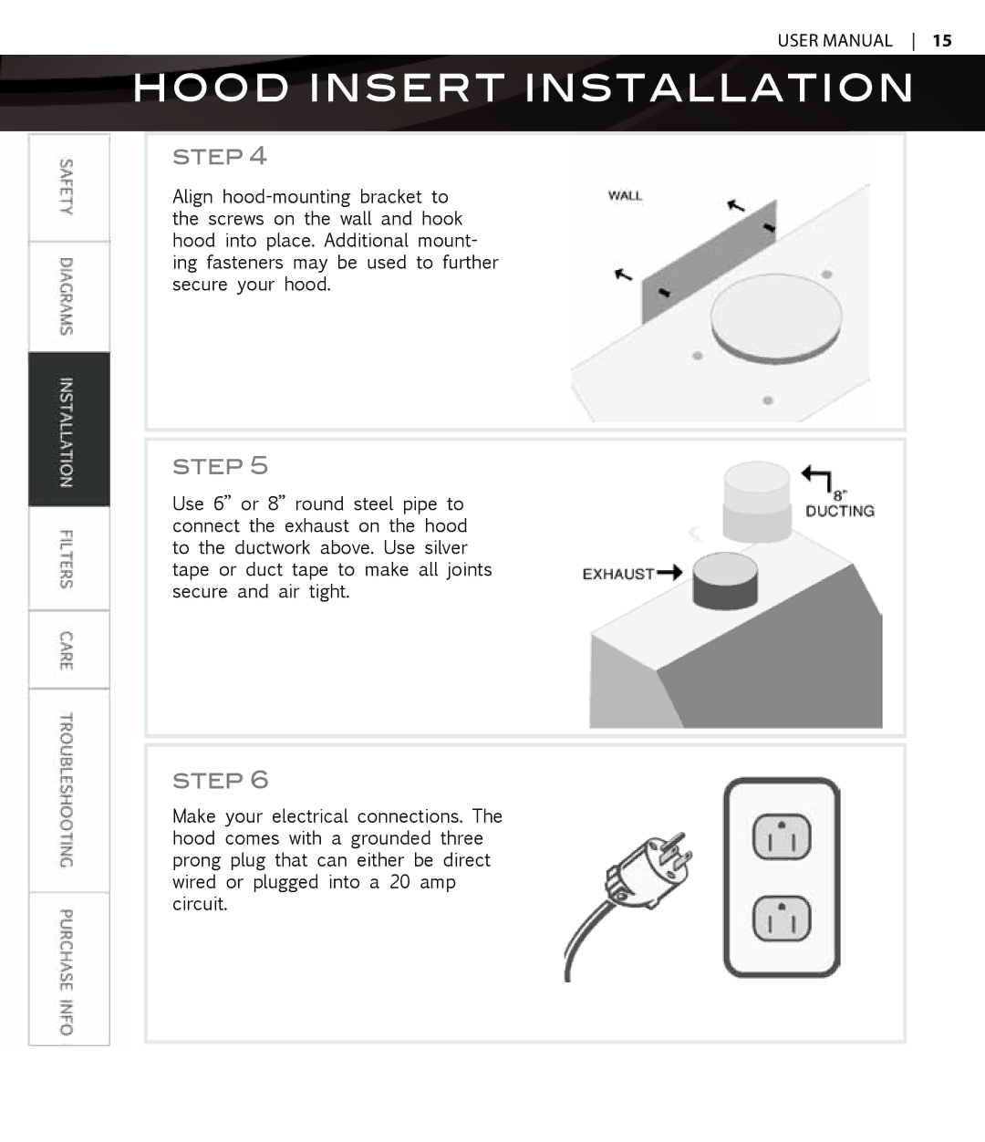 Proline PLZWKE, PLZWKL2, PLZWKF, PLZW697, PLZIGS2, PLZIGL7, PLZIGL9, PLZIKE2, PLZIGL5, PLZIGL6, PLZWKB Hood Insert Installation 