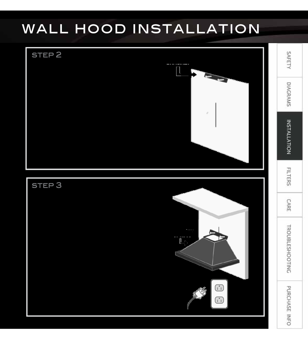 Proline PLZIGS1, PLZWKL2 Install ceiling bracket, Hang hood and connect, Wall Hood Installation, Proline Range Hoods 