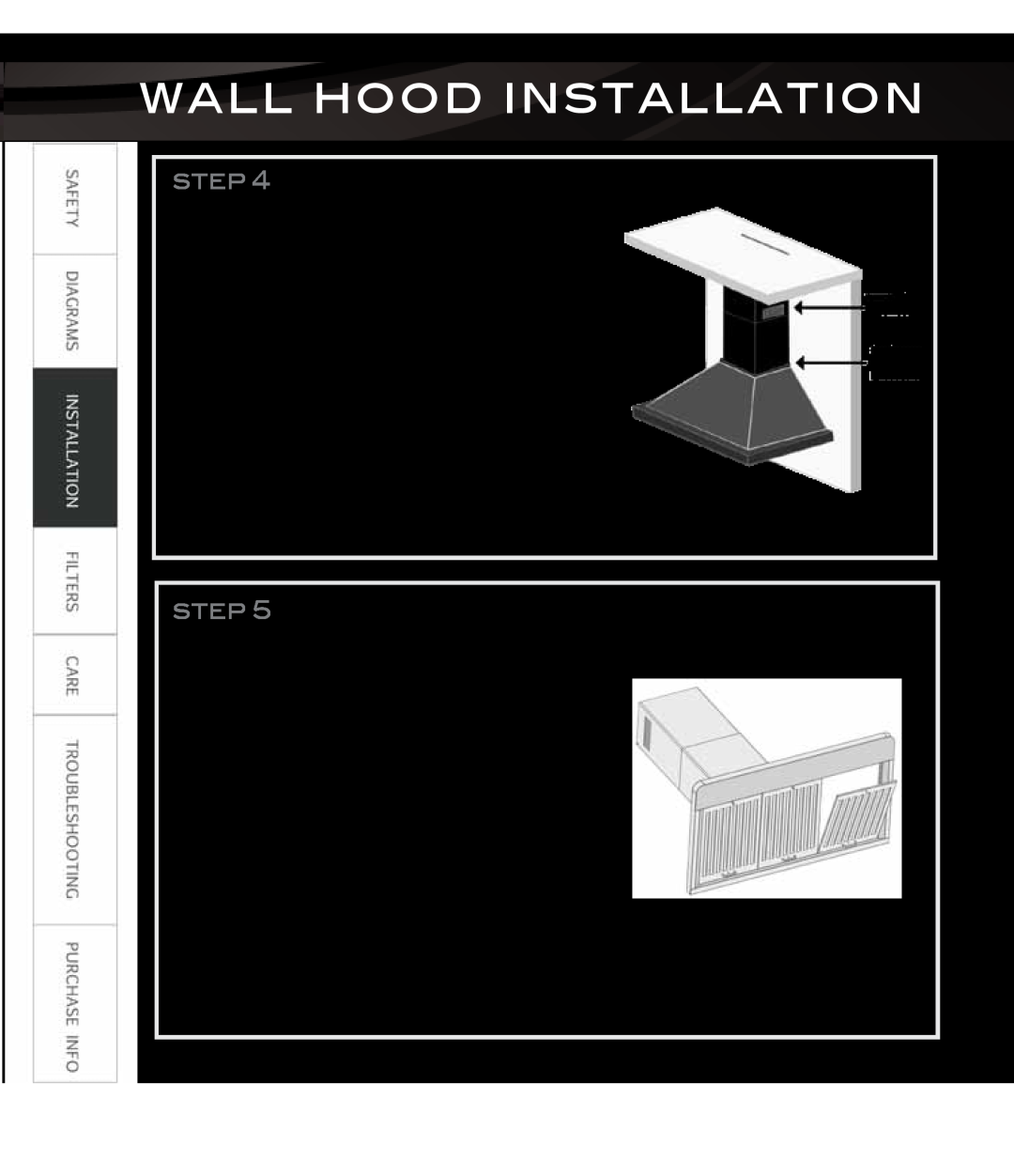 Proline PLZI697, PLZWKL2, PLZWKF, PLZW697, PLZWKE, PLZIGS2 Install chimney, Install grease filter, Wall Hood Installation 