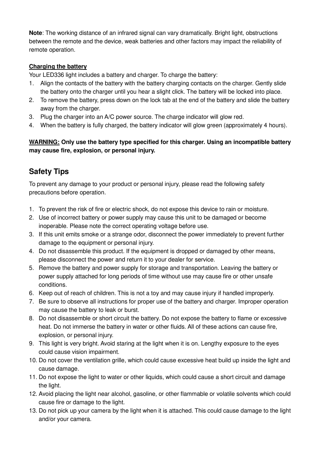 ProMaster 2437 manual Safety Tips, Charging the battery 