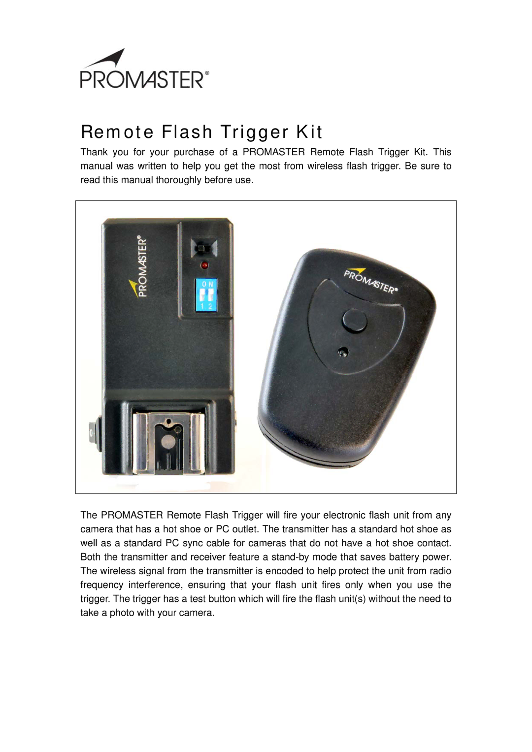 ProMaster 5734, 5741 manual Remote Flash Trigger Kit 