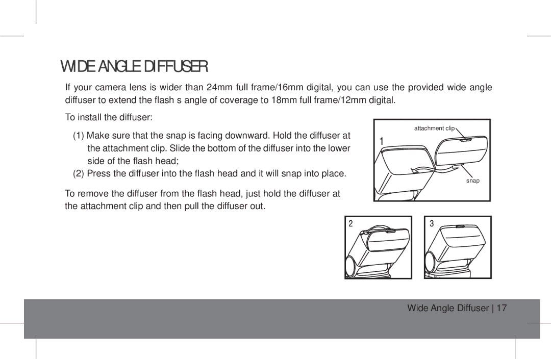 ProMaster FL1 Pro (Canon), FL1 Pro (Nikon), FL1 Pro (Sony) instruction manual Wide Angle Diffuser 