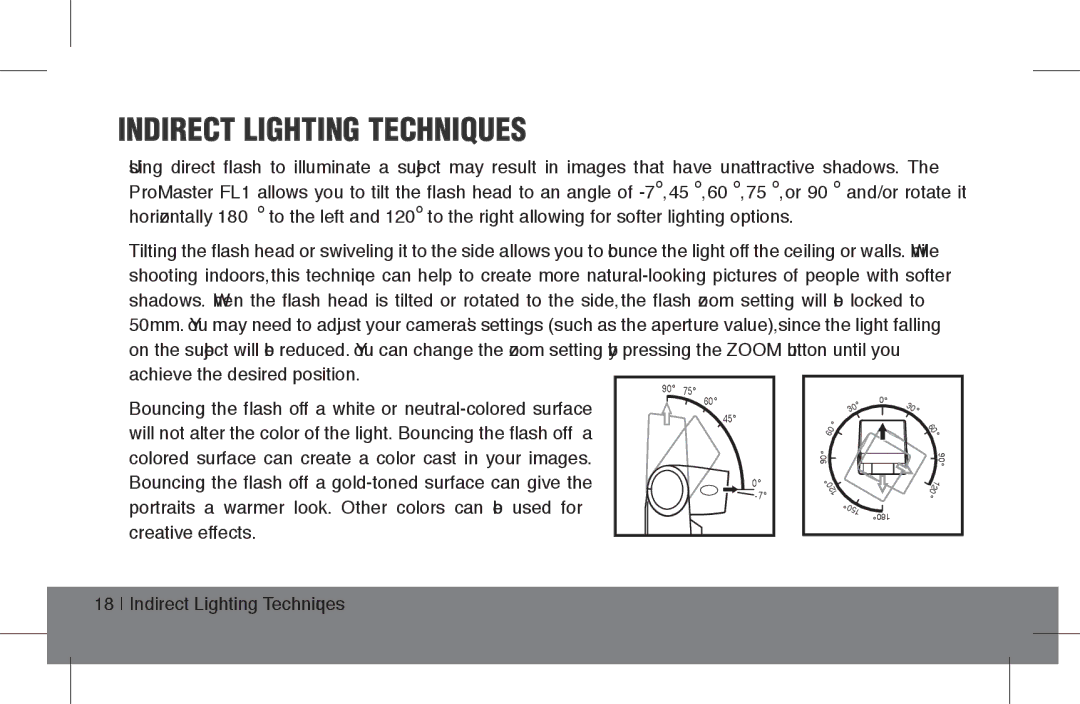 ProMaster FL1 Pro (Sony), FL1 Pro (Nikon), FL1 Pro (Canon) instruction manual Indirect Lighting Techniques 