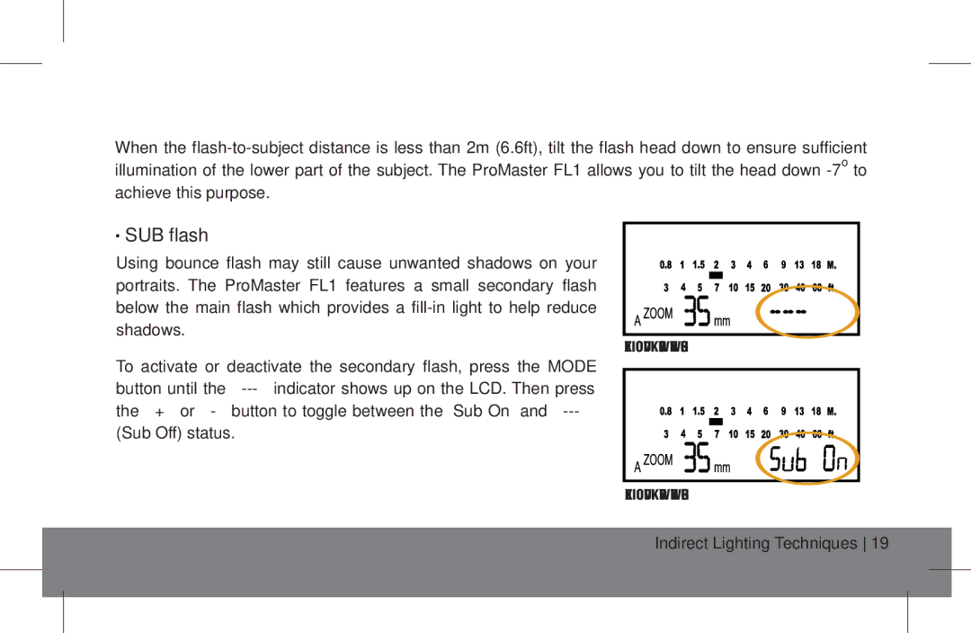 ProMaster FL1 Pro (Nikon), FL1 Pro (Canon), FL1 Pro (Sony) instruction manual SUB flash 