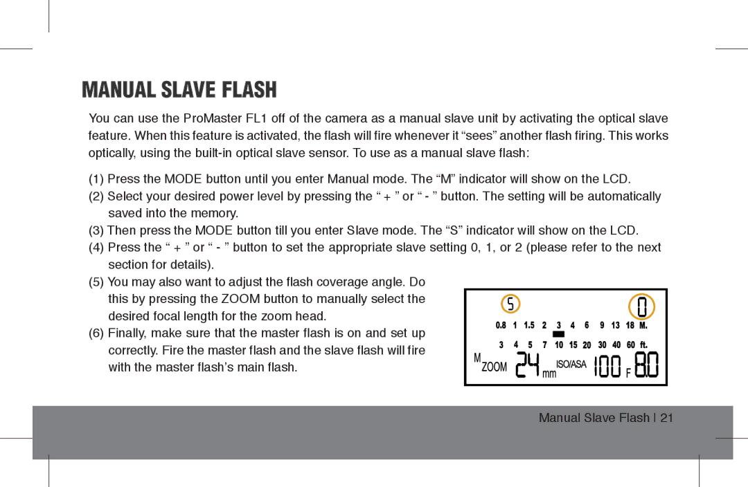 ProMaster FL1 Pro (Sony), FL1 Pro (Nikon), FL1 Pro (Canon) instruction manual Manual Slave Flash 