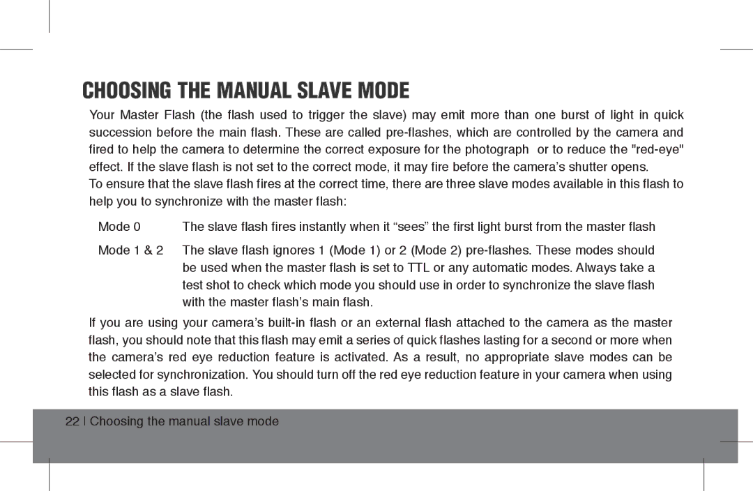 ProMaster FL1 Pro (Nikon), FL1 Pro (Canon), FL1 Pro (Sony) instruction manual Choosing the Manual Slave Mode 