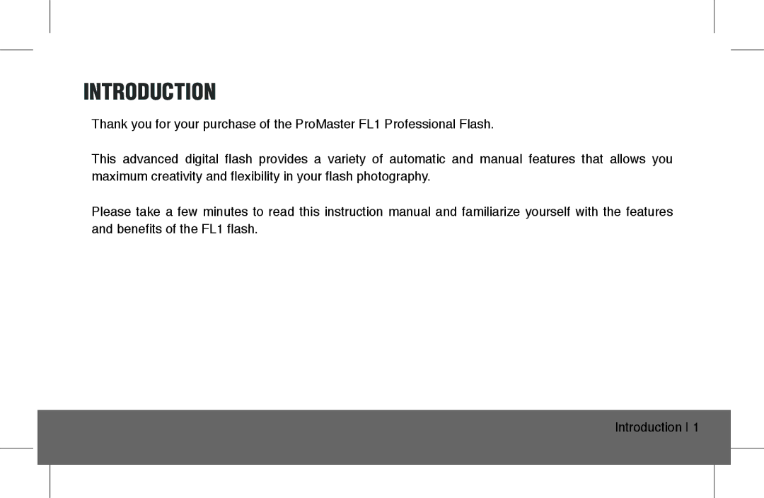 ProMaster FL1 Pro (Nikon), FL1 Pro (Canon), FL1 Pro (Sony) instruction manual Introduction 