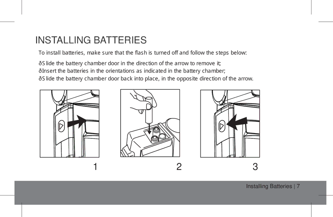 ProMaster FL1 Pro (Nikon), FL1 Pro (Canon), FL1 Pro (Sony) instruction manual Installing Batteries 