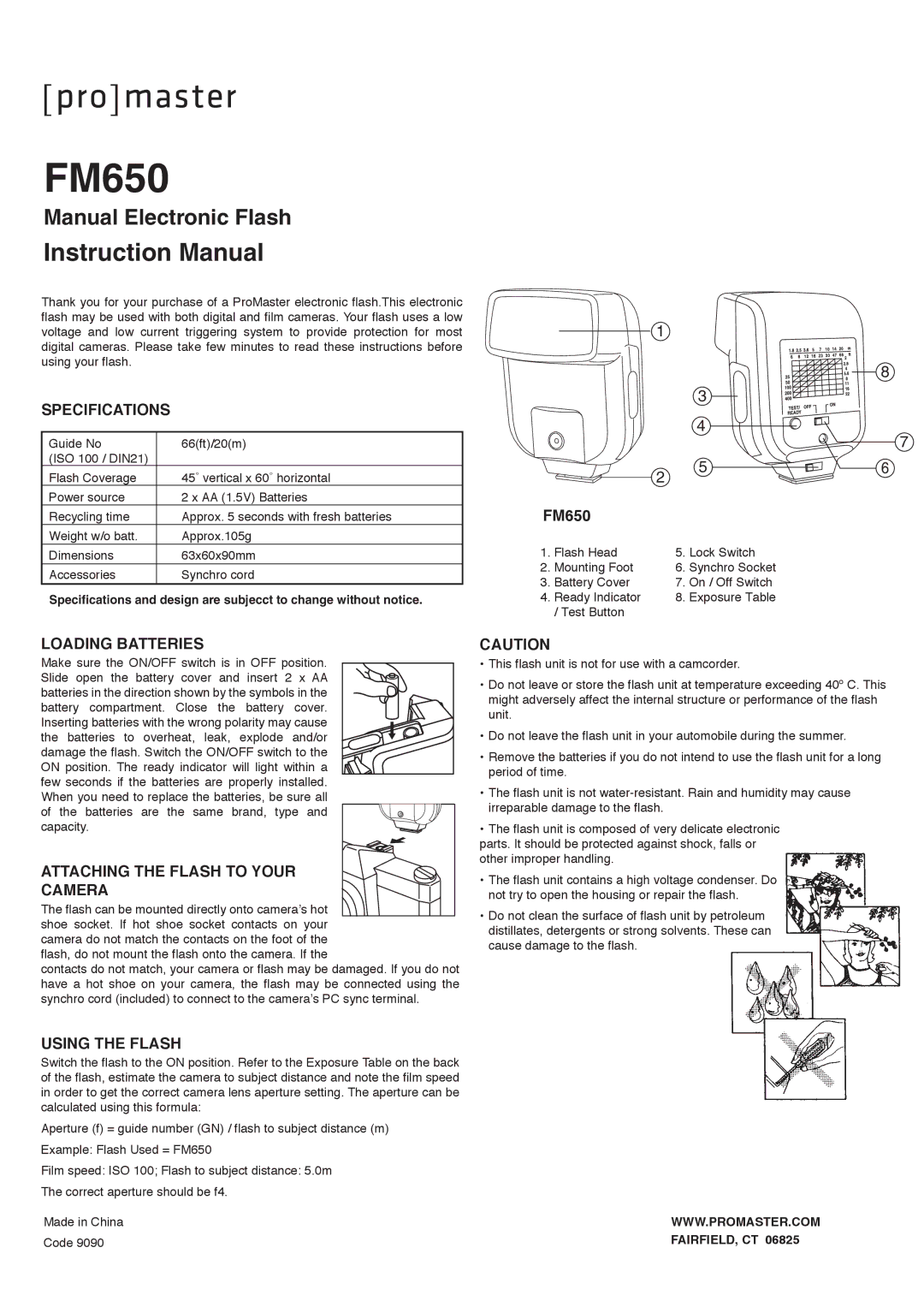 ProMaster FM650 specifications Manual Electronic Flash 