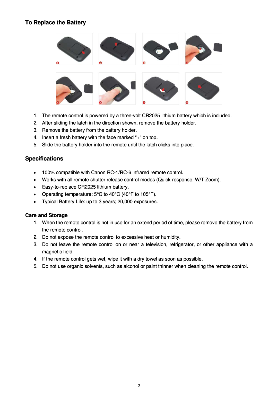 ProMaster Mic1 instruction manual To Replace the Battery, Specifications, Care and Storage 