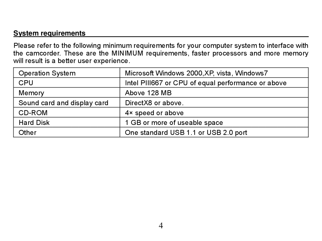 ProMaster MyMuvi Movie Machine instruction manual System requirements, Cpu 