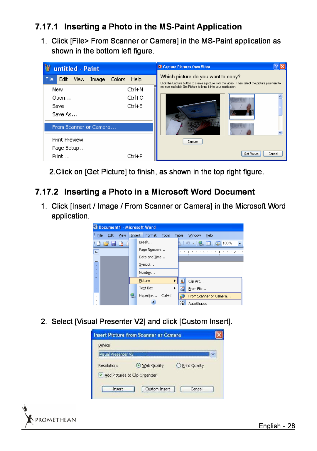 Promethean 322 user manual Inserting a Photo in the MS-PaintApplication 