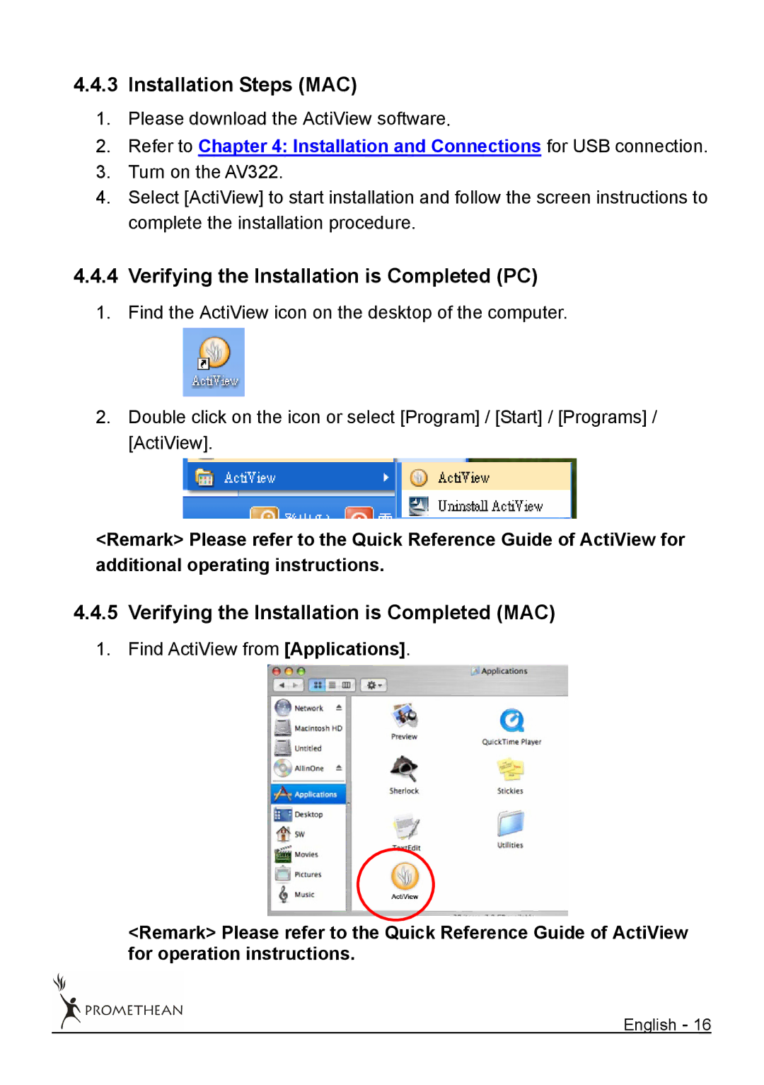 Promethean 322 user manual Installation Steps MAC, Verifying the Installation is Completed PC 