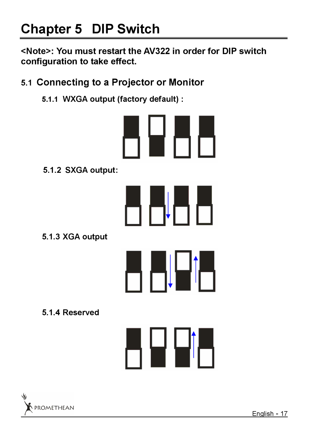 Promethean 322 user manual DIP Switch, Connecting to a Projector or Monitor 