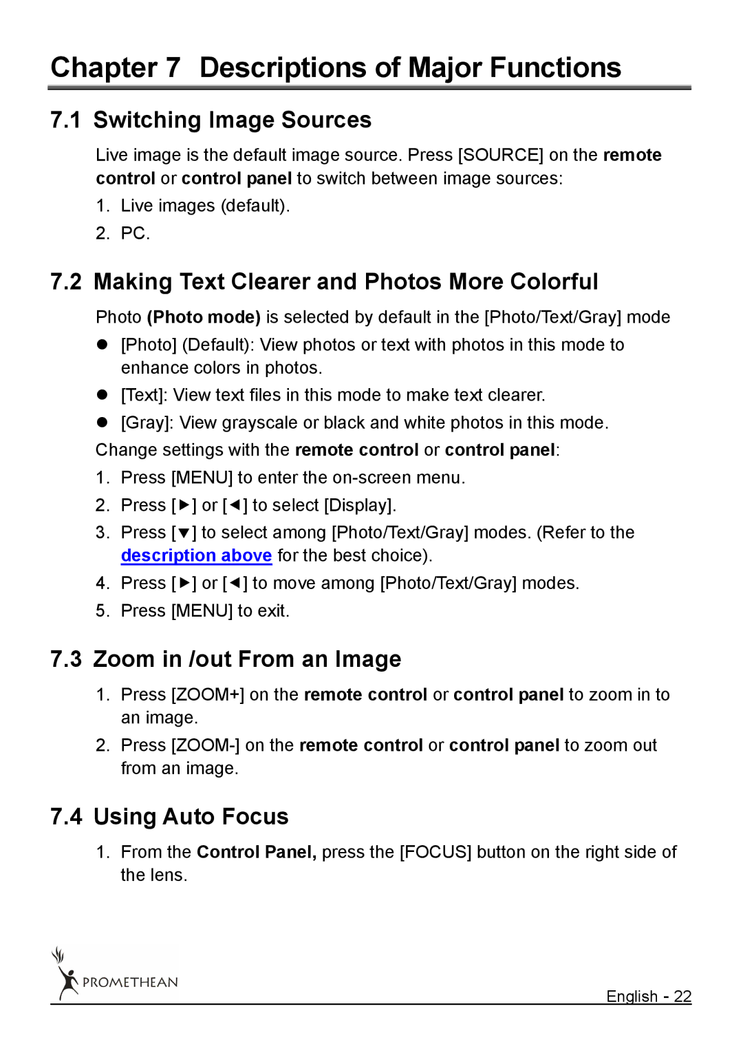 Promethean 322 Switching Image Sources, Making Text Clearer and Photos More Colorful, Zoom in /out From an Image 