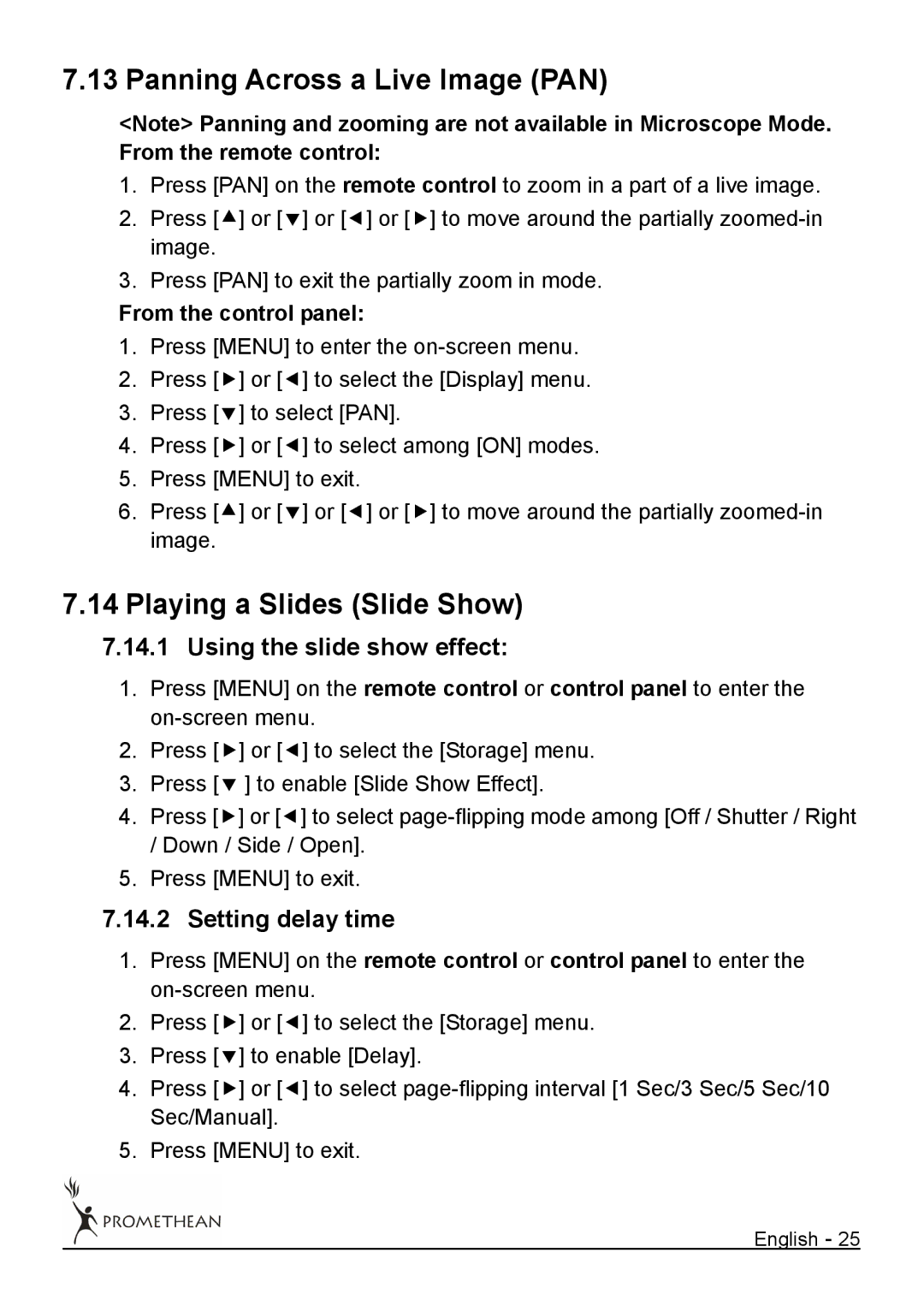 Promethean 322 user manual Panning Across a Live Image PAN, Playing a Slides Slide Show, Using the slide show effect 