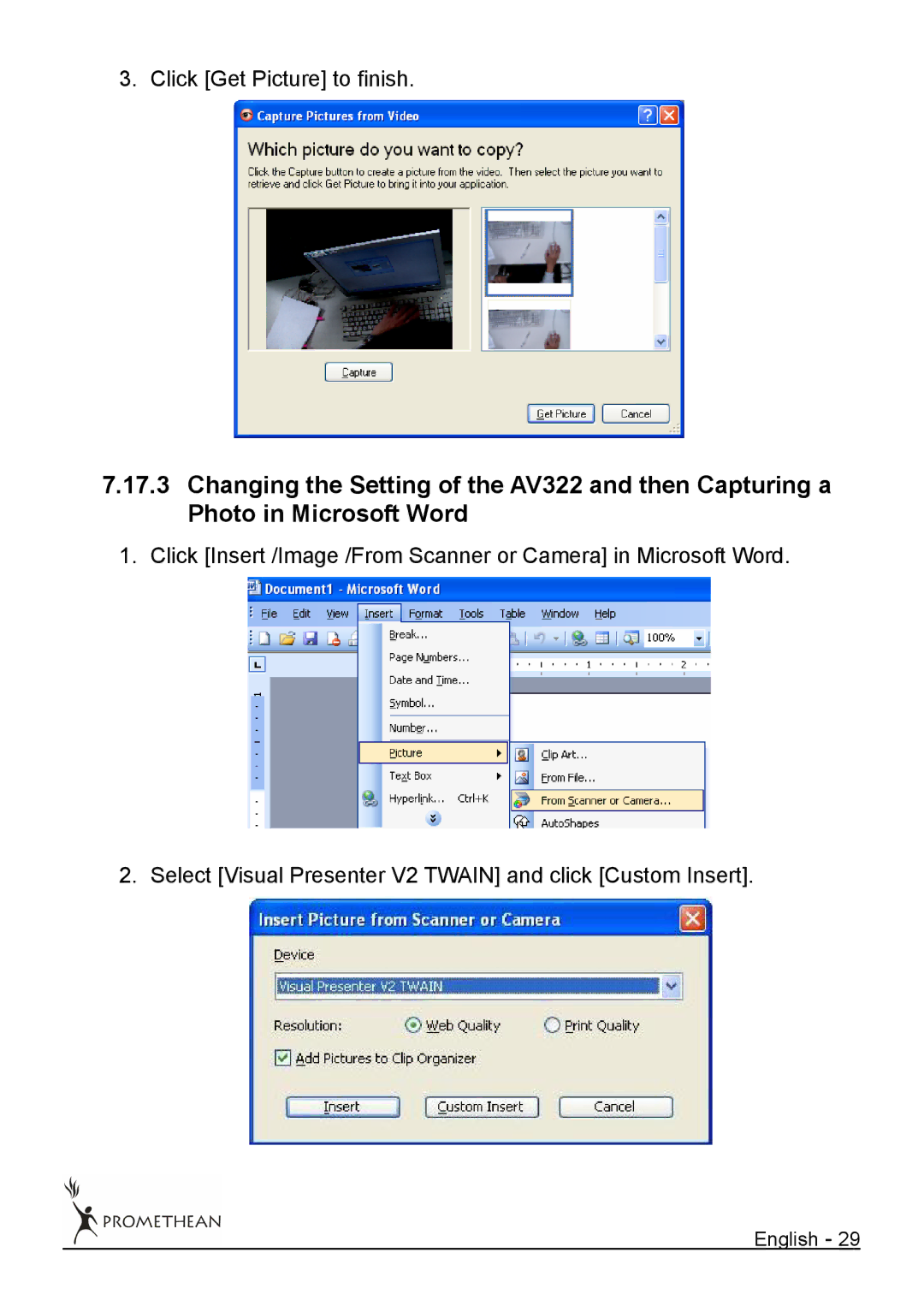 Promethean 322 user manual Click Get Picture to finish 