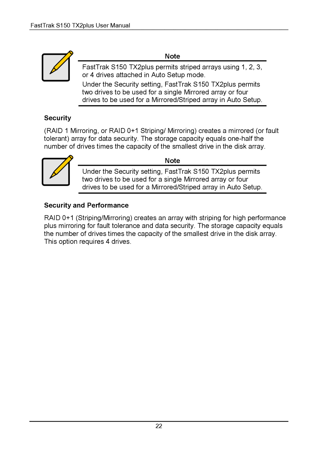 Promise Technology 150TX2 user manual Security and Performance 