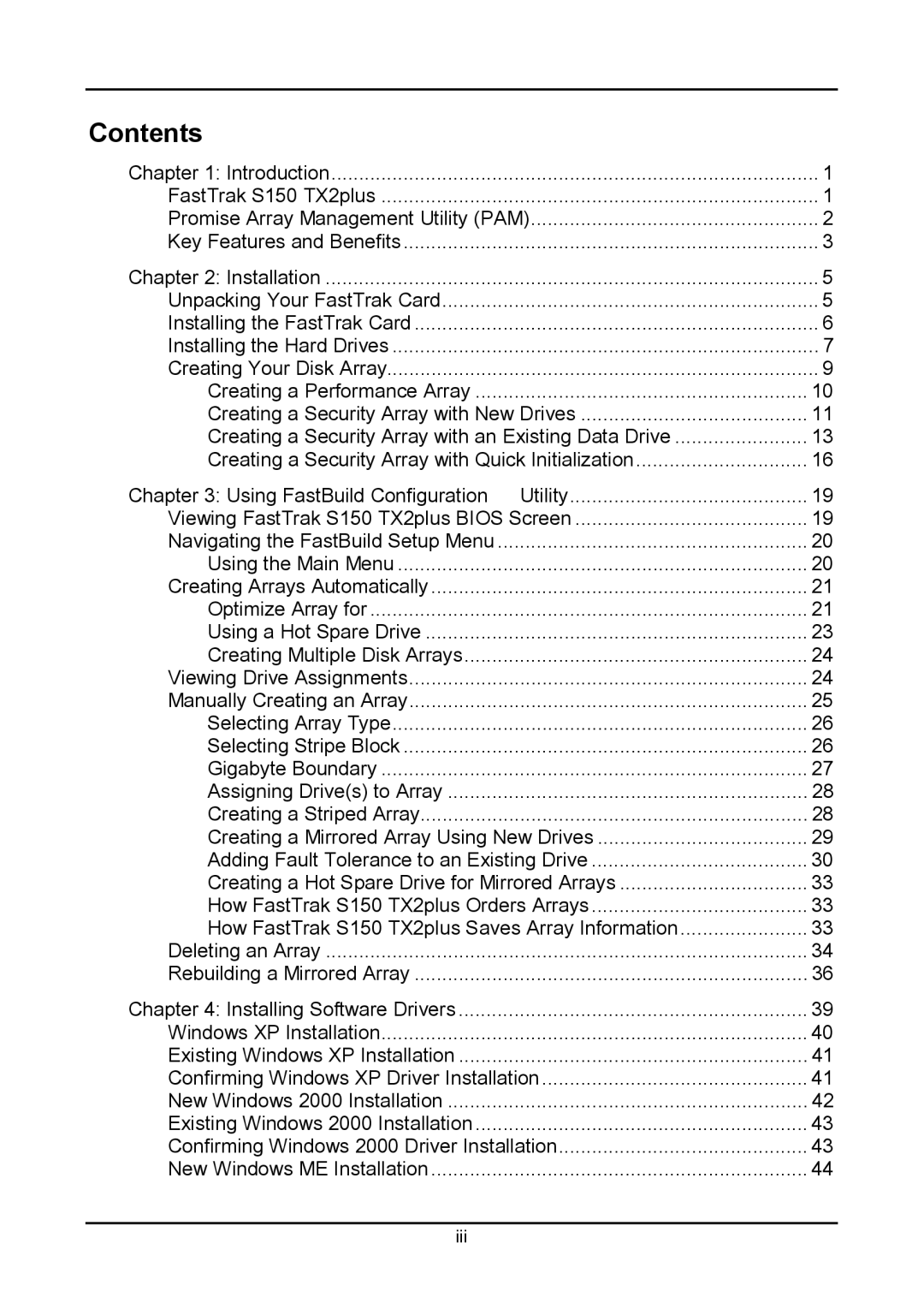 Promise Technology 150TX2 user manual Contents 