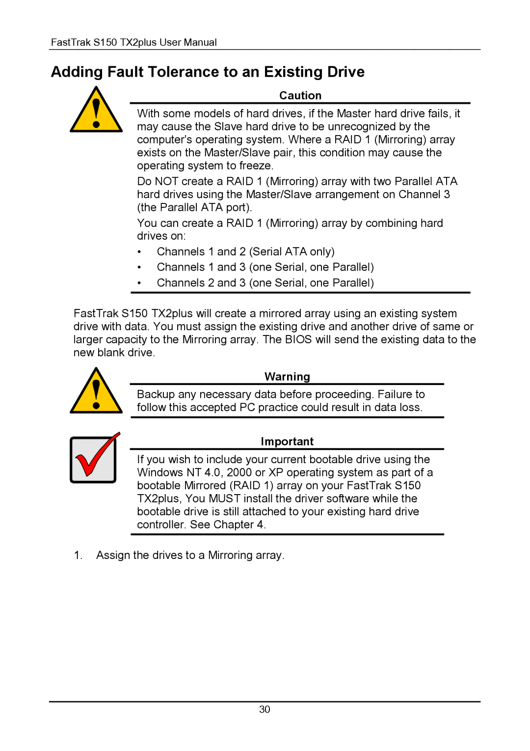 Promise Technology 150TX2 user manual Adding Fault Tolerance to an Existing Drive 